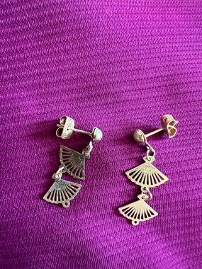 Vintage Gold Fan Link Drop Earrings